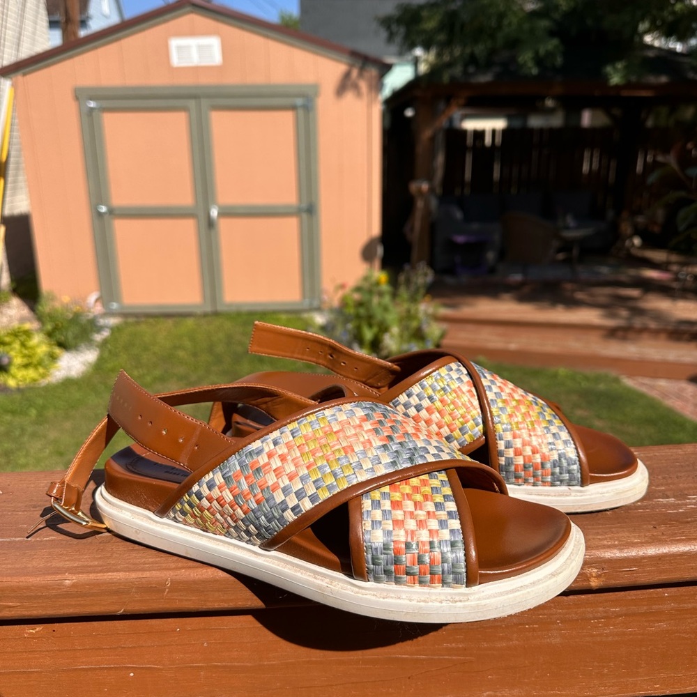 Marni Brown and Multicolor Woven Sandals